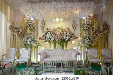 Simple And Beautiful Indonesian Wedding Decoration, Beautiful Decoration Wedding Ceremony, Wedding Flower Decoration. Flower Backdrop Background . Wedding Background