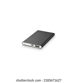 Simple Black Powerbank, Isolated On White