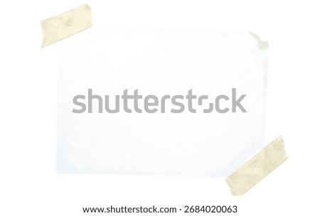 Simple Blank White Note Paper Secured with Tape, Empty Space on White Background
