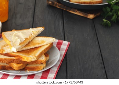 Simple Breakfast. Toasted Bread Covered With Butter