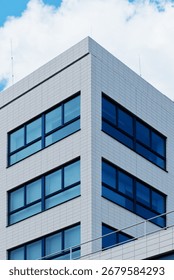 simple building with blue windows