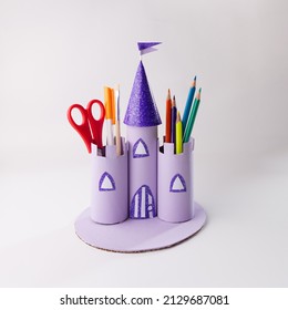 Simple Castle Craft From Paper And Recycled Rolls Or Tubes, DIY . Kindergarten Or School, Creative Craft Project Ideas