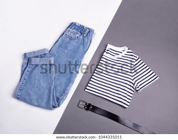 blue and white striped mom jeans