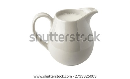 A simple ceramic pitcher filled with fresh white milk isolated on a white background