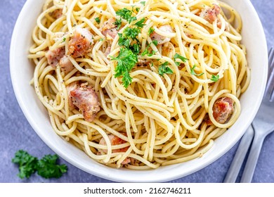 Simple Chicken Pasta Close Up Top Down Photo