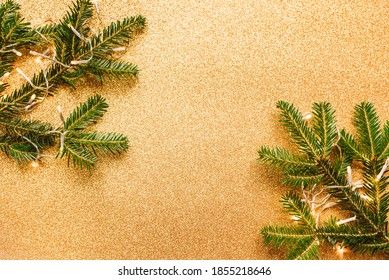 Simple Christmas Background With Fir Branches And Lights 