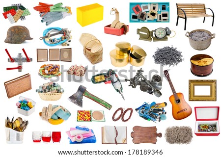 Simple common household objects and tools isolated set. 