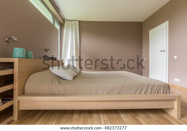Simple Cozy Bedroom Large Bed Wooden Stock Photo Edit Now