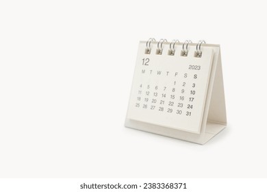 Simple desk calendar for December 2023 isolated on white background. Calendar concept with copy space.