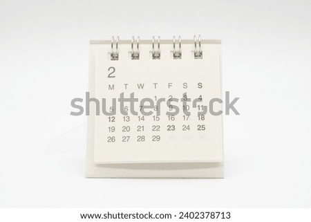 Simple desk calendar in FEB with no year isolated on white background. Calendar concept with copy space.