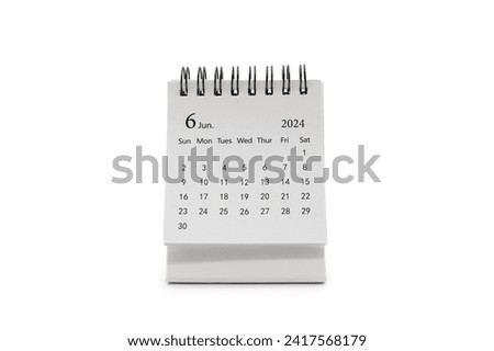 Simple desk calendar for JUNE 2024 isolated on white background. Calendar concept with copy space.