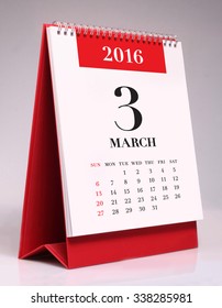 Simple desk calendar for March 2016