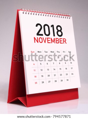 Simple desk calendar for november 2018
