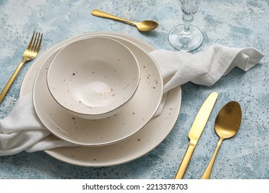 Simple Dinnerware On Blue Table