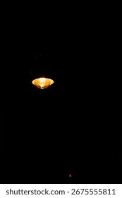 A simple and dramatic shot of a single light bulb glowing in the dark. The warm light creates a striking contrast against the deep black background.