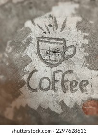 Simple Drawing Coffee cup   word cement wall