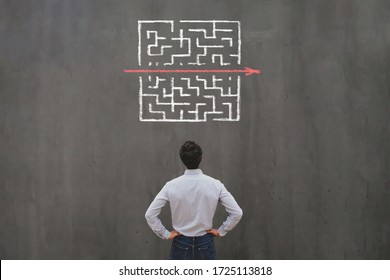 simple easy fast solution concept, problem solving, business man thinking about exit from complex labyrinth maze - Shutterstock ID 1725113818