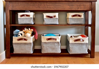 Simple Easy Storage Baskets For Living And Bedroom Toy Clean Up, Neat And Tidy Small Space Living. Photo Background, Organization Ideas, Lifestyle.