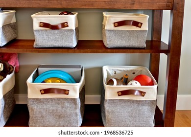 Simple Easy Storage Baskets For Living And Bedroom Toy Clean Up, Neat And Tidy Small Space Living. Photo Background, Organization Ideas, Lifestyle.