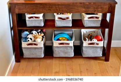 Simple Easy Storage Baskets For Living And Bedroom Toy Clean Up, Neat And Tidy Small Space Living. Photo Background, Organization Ideas, Lifestyle.