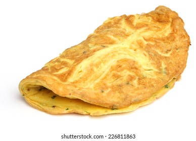 Simple Egg Omelette With Herbs On White Background.