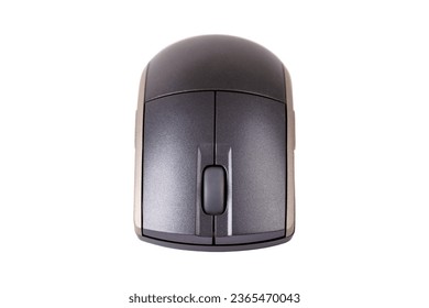 Simple generic grey modern wireless PC mouse front view, object closeup, isolated on white background, cut out, detail, new clean, product shot, frontal shot, nobody, no people, input devices concept - Shutterstock ID 2365470043