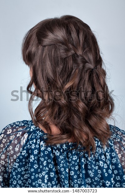 Simple Hairstyle Plait Cascade On Curly Stock Photo Edit Now