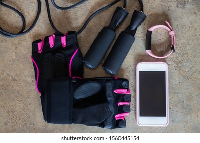 Simple home fitness exercise items, stock photo