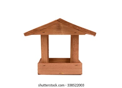 Simple Homemade Wooden Bird Feeder Isolated On White