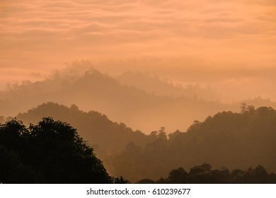 The simple layers of the mountain at sunset