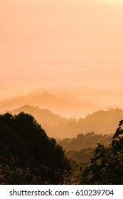 The simple layers of the mountain at sunset