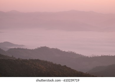 The simple layers of the mountain at sunset