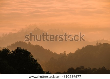 The simple layers of the mountain at sunset