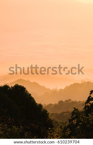 The simple layers of the mountain at sunset