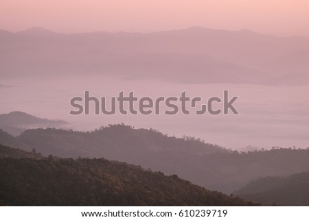 The simple layers of the mountain at sunset