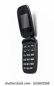 simple mobile cellphone fliped on white background with big buttons in hebrew and english language