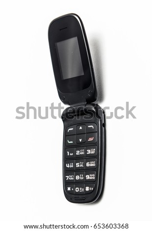 simple mobile cellphone fliped on white background with big buttons in hebrew and english language