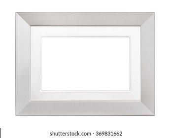 Simple Modern Picture Or Photo Frame. Silver Grey, Isolated On White. Rectangular.