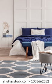 Simple Navy Blue And White Bedroom Interior Design