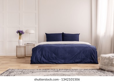 Simple Navy Blue And White Bedroom Interior Design