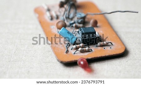Simple operational amplifier circuit board. Vintage electronic module. 