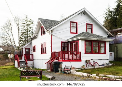 Simple, Ordinary Single Family Home With Bright Red Trim, Ketchikan Alaska