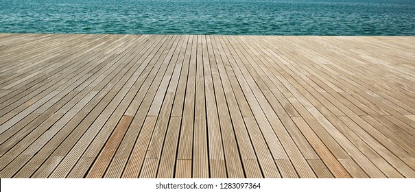 simple panoramic background wallpaper pattern of wooden deck floor sea waterfront perspective foreshortening material surface with empty copy space for your text or inscription  - Shutterstock ID 1283097364