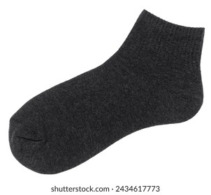 Simple plain charcoal grey ankle sock flat lay isolated on a white background Stock Photo