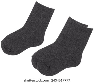 Simple plain charcoal grey crew socks for children flat lay isolated on a white background: zdjęcie stockowe