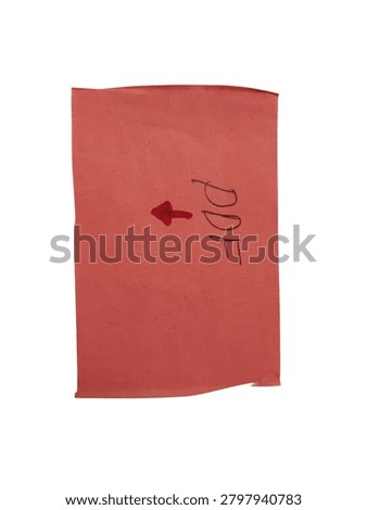 A simple rectangular orange paper sign featuring the letters PDF and a small hand-drawn arrow, representing digital document identification.