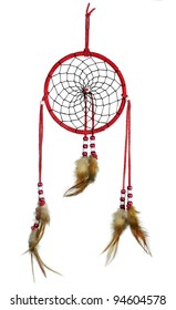 Simple, Red, Native American Dreamcatcher Isolated On White