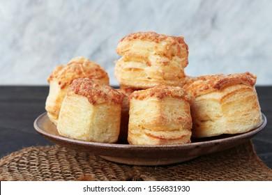 Simple Savory Cheese Patty Puff Pastry Bites On Plate.