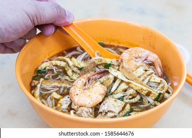 Simple Serving Of No Frills Sarawak Laksa With Prawn And Chicken Meat