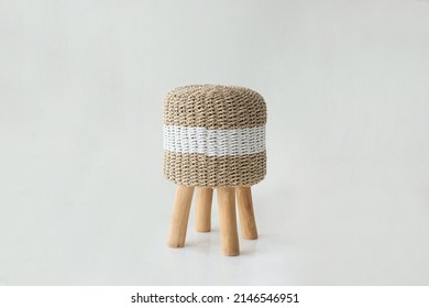 simple short stool interior chair rattan brown beige white stripe restaurant home house indoor sit seat studio object simple decoration classic
